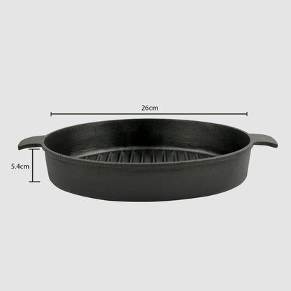 SOGA 2X 26cm Round Ribbed Cast Iron Frying Pan Skillet Steak Sizzle Platter with Handle