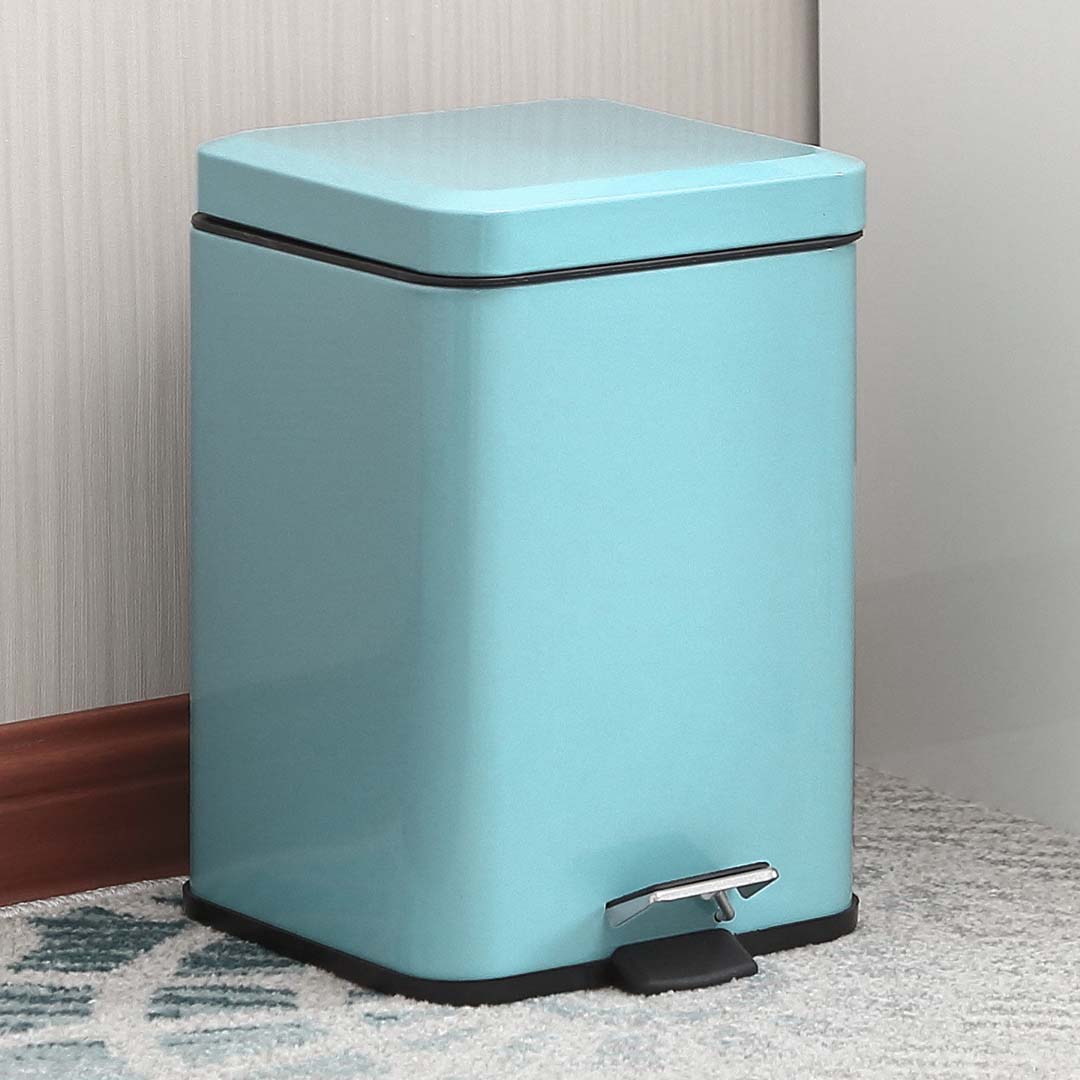 SOGA 4X Foot Pedal Stainless Steel Rubbish Recycling Garbage Waste Trash Bin Square 6L Blue