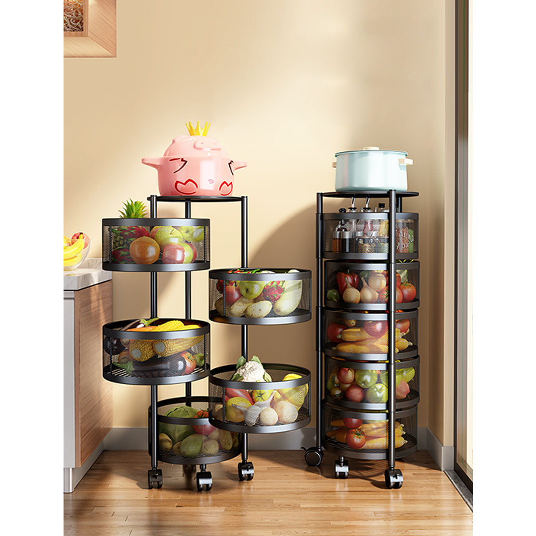 SOGA 2X 5 Tier Steel Round Rotating Kitchen Cart Multi-Functional Shelves Portable Storage Organizer with Wheels