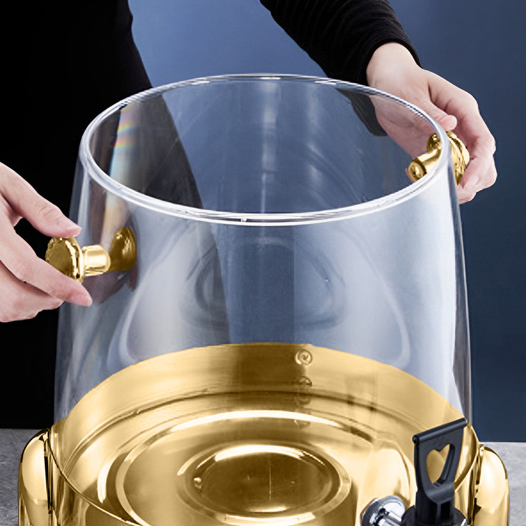 SOGA Stainless Steel 3.2 Gal Beverage Dispenser Hot and Cold Juice Water Tea Chafer Urn Buffet Drink Container Jug with Gold Accents