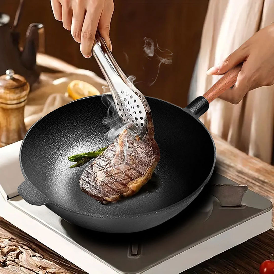 SOGA 2X 31cm Commercial Cast Iron Wok FryPan Fry Pan