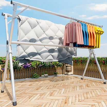 SOGA 2X 2.4m Portable Standing Clothes Drying Rack Foldable Space-Saving Laundry Holder 3 Poles