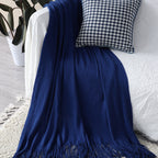SOGA 2X Acrylic Knitted Throw Blanket – Solid Fringed Warm Cozy Woven Cover for Couch, Bed, Sofa Home Decor, Royal Blue