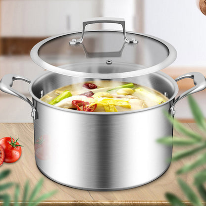 SOGA 2X 26cm Stainless Steel Soup Pot Stock Cooking Stockpot Heavy Duty Thick Bottom with Glass Lid