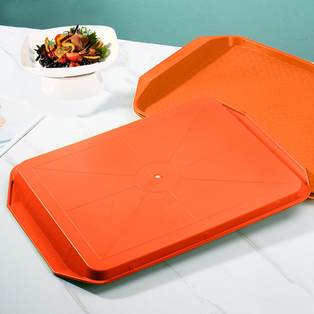 SOGA Rectangular Serving Tray Heavy Duty Waterproof Stackable Plastic Food Snack Pan Set of 5 Orange