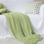 SOGA Acrylic Knitted Throw Blanket – Solid Warm Cozy Woven Cover with Fringes for Couch, Bed, Sofa, Home Decor, Green