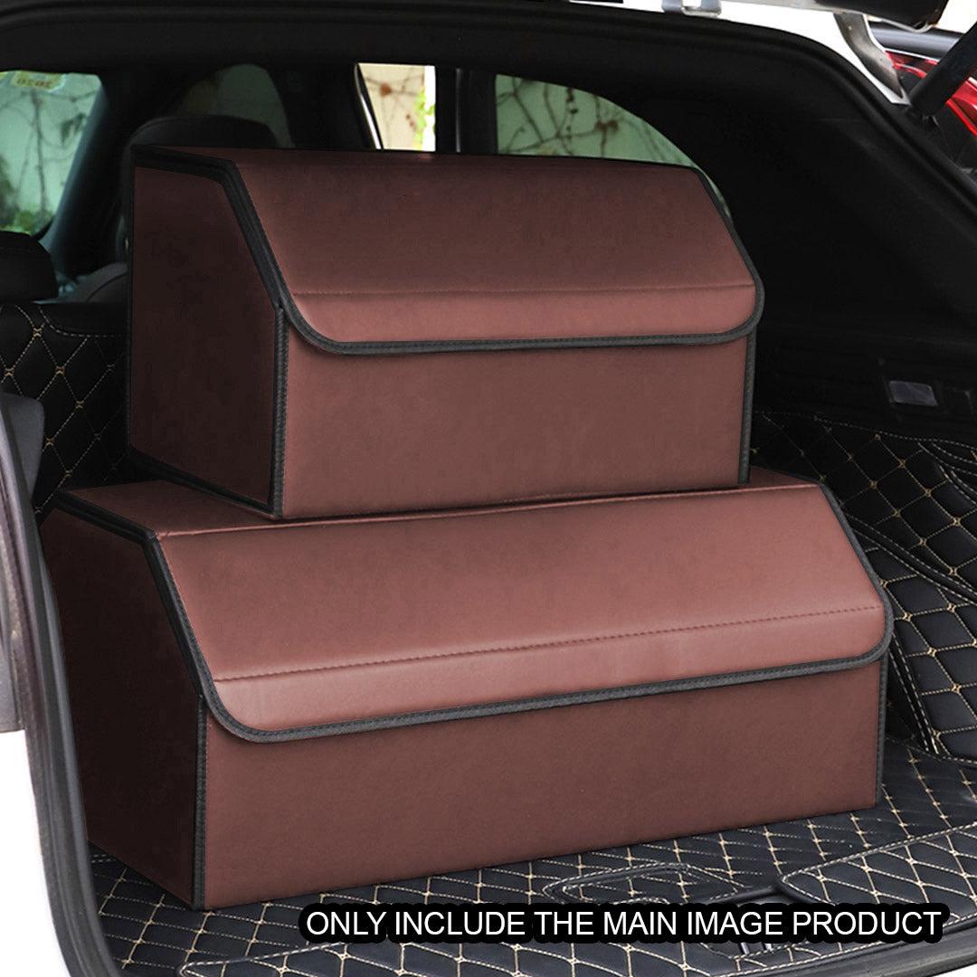 SOGA 2X Leather Car Boot Collapsible Foldable Trunk Cargo Organizer Portable Storage Box Coffee Medium