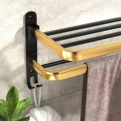 SOGA 62cm Wall-Mounted Double Pole Towel Holder Bathroom Organiser Rail Hanger with Hooks