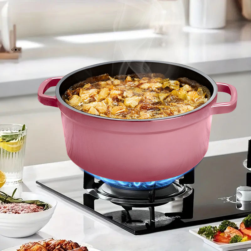 SOGA 2X Cast Iron 24cm Enamel Porcelain Stewpot Casserole Stew Cooking Pot With Lid Pink