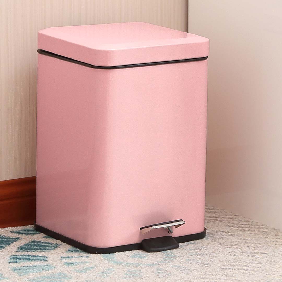 SOGA 4X Foot Pedal Stainless Steel Rubbish Recycling Garbage Waste Trash Bin Square 6L Pink