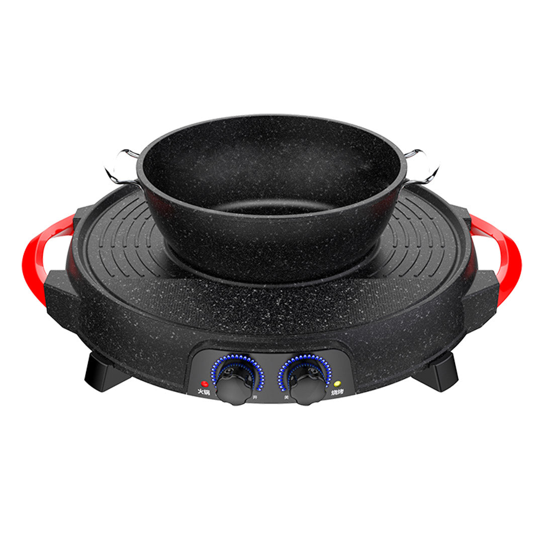 SOGA 2X 2 in 1 Electric Stone Coated Teppanyaki Grill Plate Steamboat Hotpot