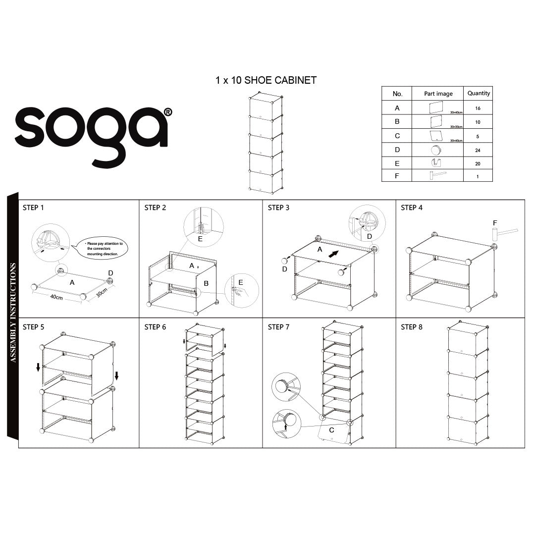 SOGA 8 Tier White Shoe Rack Organizer Sneaker Footwear Storage Stackable Stand Cabinet Portable Wardrobe with Cover