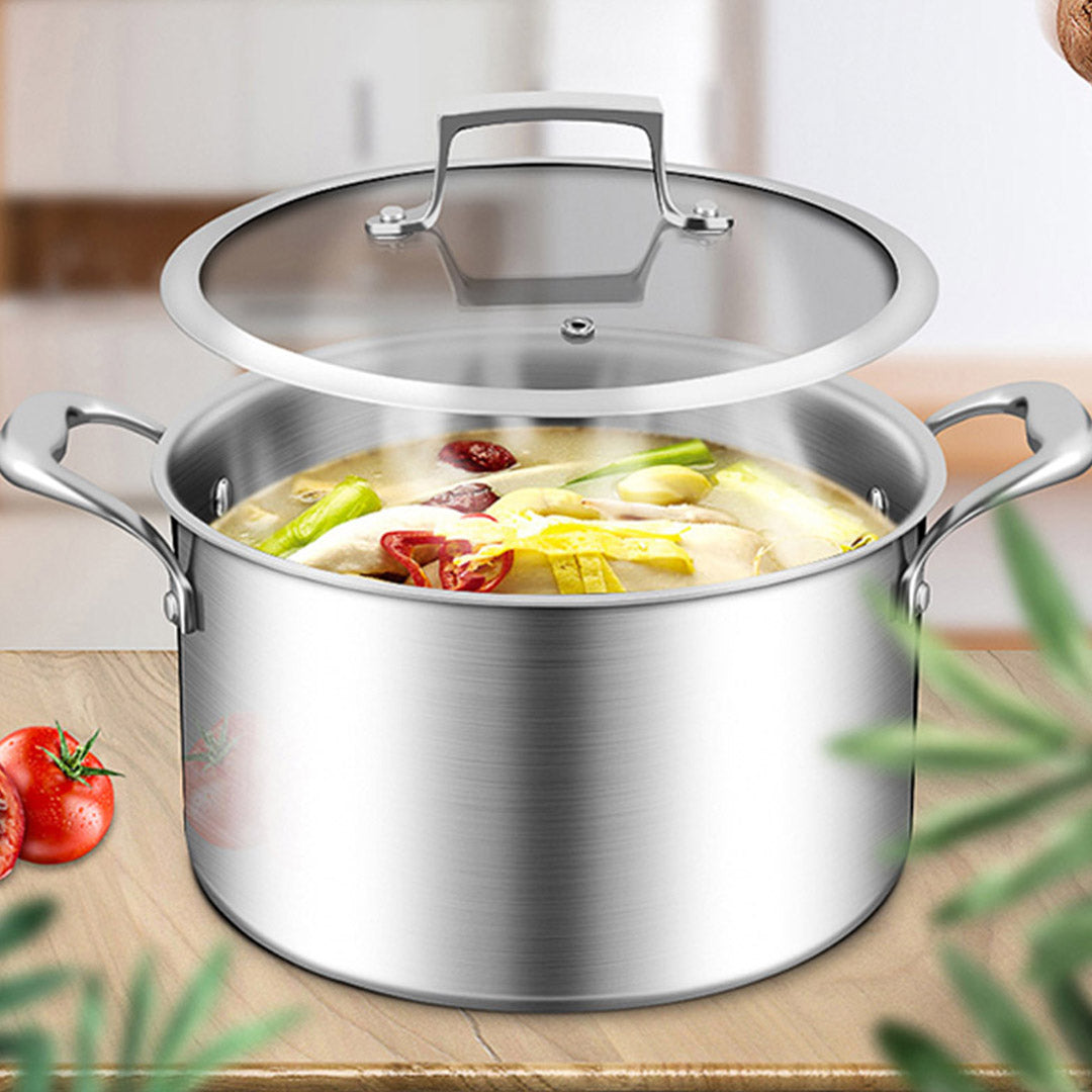 SOGA 2X 28cm Stainless Steel Soup Pot Stock Cooking Stockpot Heavy Duty Thick Bottom with Glass Lid