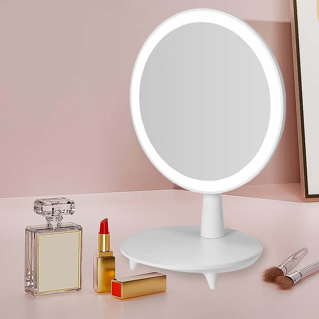 SOGA Round White Rechargeable LED Light Makeup Mirror Tabletop Vanity Home Decor