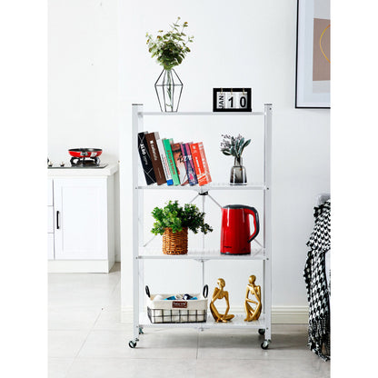 SOGA 2X 4 Tier Steel White Foldable Kitchen Cart Multi-Functional Shelves Portable Storage Organizer with Wheels