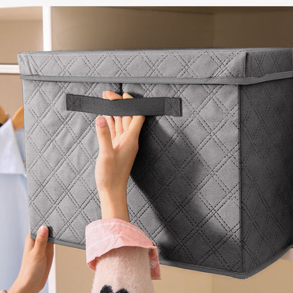 SOGA Large Grey Non-Woven Diamond Quilt Grid Fabric Storage / Organizer Box