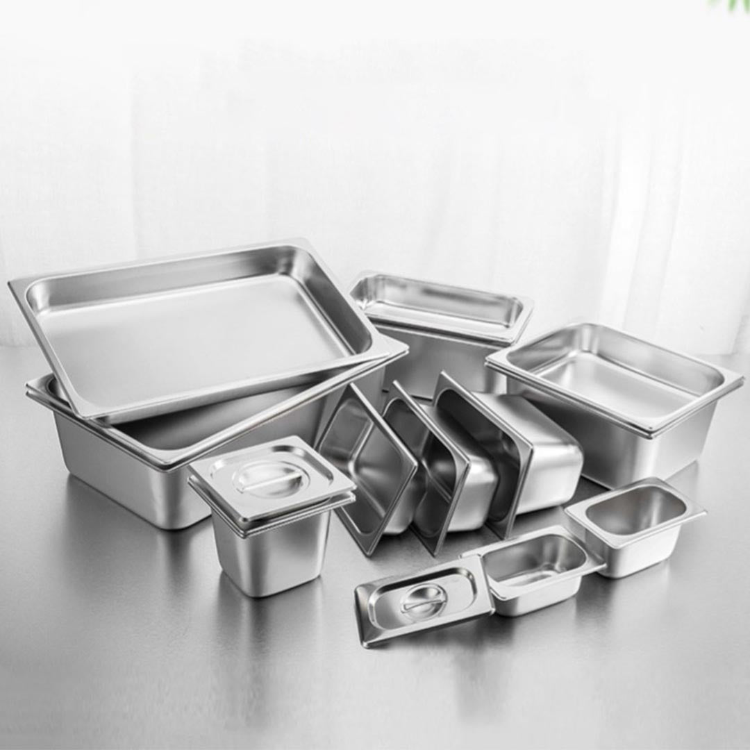 SOGA Gastronorm GN Pan Full Size 1/3 GN Pan 10cm Deep Stainless Steel Tray with Lid