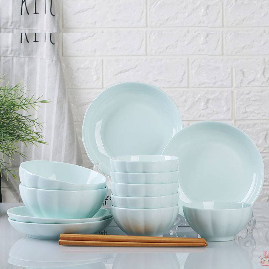 SOGA Light Blue Japanese Style Ceramic Dinnerware Crockery Soup Bowl Plate Server Kitchen Home Decor Set of 9