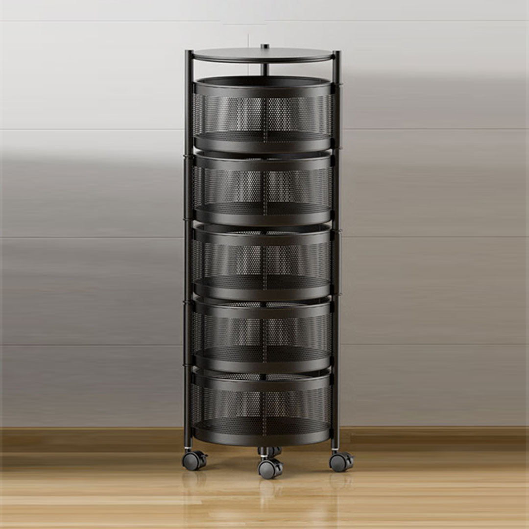 SOGA 5 Tier Steel Round Rotating Kitchen Cart Multi-Functional Shelves Portable Storage Organizer with Wheels