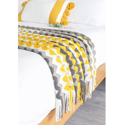 SOGA 2X 220cm Yellow Zigzag Striped Throw Blanket Acrylic Wave Knitted Fringed Woven Cover Couch Bed Sofa Home Decor