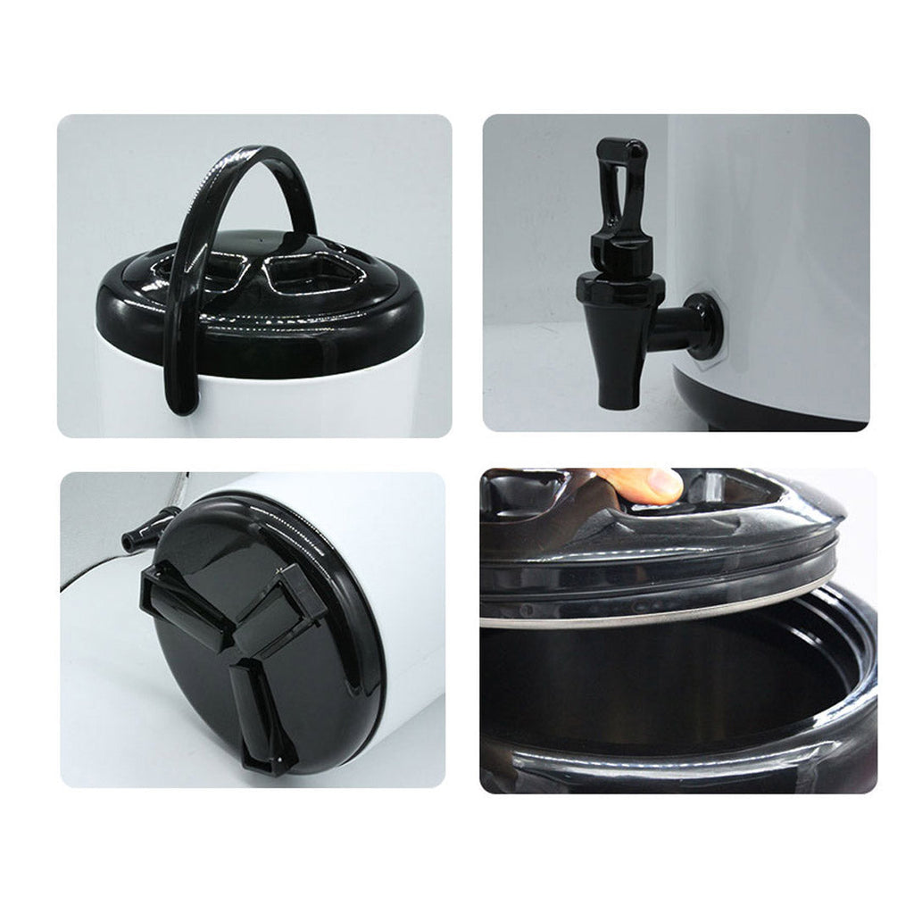 SOGA 10L Stainless Steel Insulated Milk Tea Barrel - Hot and Cold Beverage Dispenser Container with White Faucet