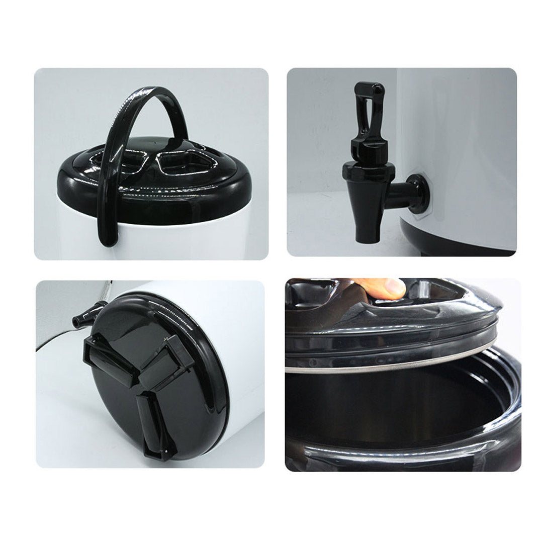 SOGA 10L Stainless Steel Insulated Milk Tea Barrel - Hot and Cold Beverage Dispenser Container with White Faucet