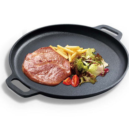 SOGA 2x Cast Iron Frying Pan Skillet Coating Steak Sizzle Platter 30cm