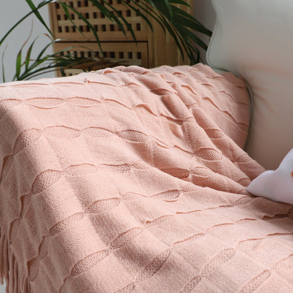 SOGA 2X Pink Textured Knitted Throw Blanket Warm Cozy Woven Cover Couch Bed Sofa Home Decor with Tassels