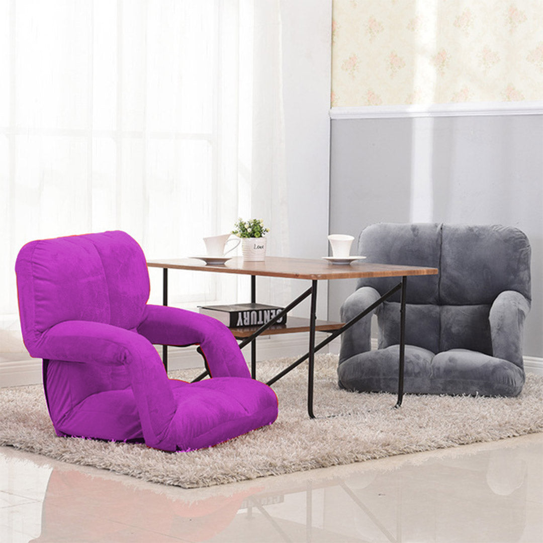 SOGA  Foldable Lounge Cushion Adjustable Floor Lazy Recliner Chair with Armrest Purple