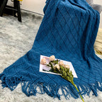 SOGA Diamond Pattern Knitted Throw Blanket – Warm Cozy Woven Cover for Couch, Bed, Sofa & Home Décor with Tassels, Royal Blue