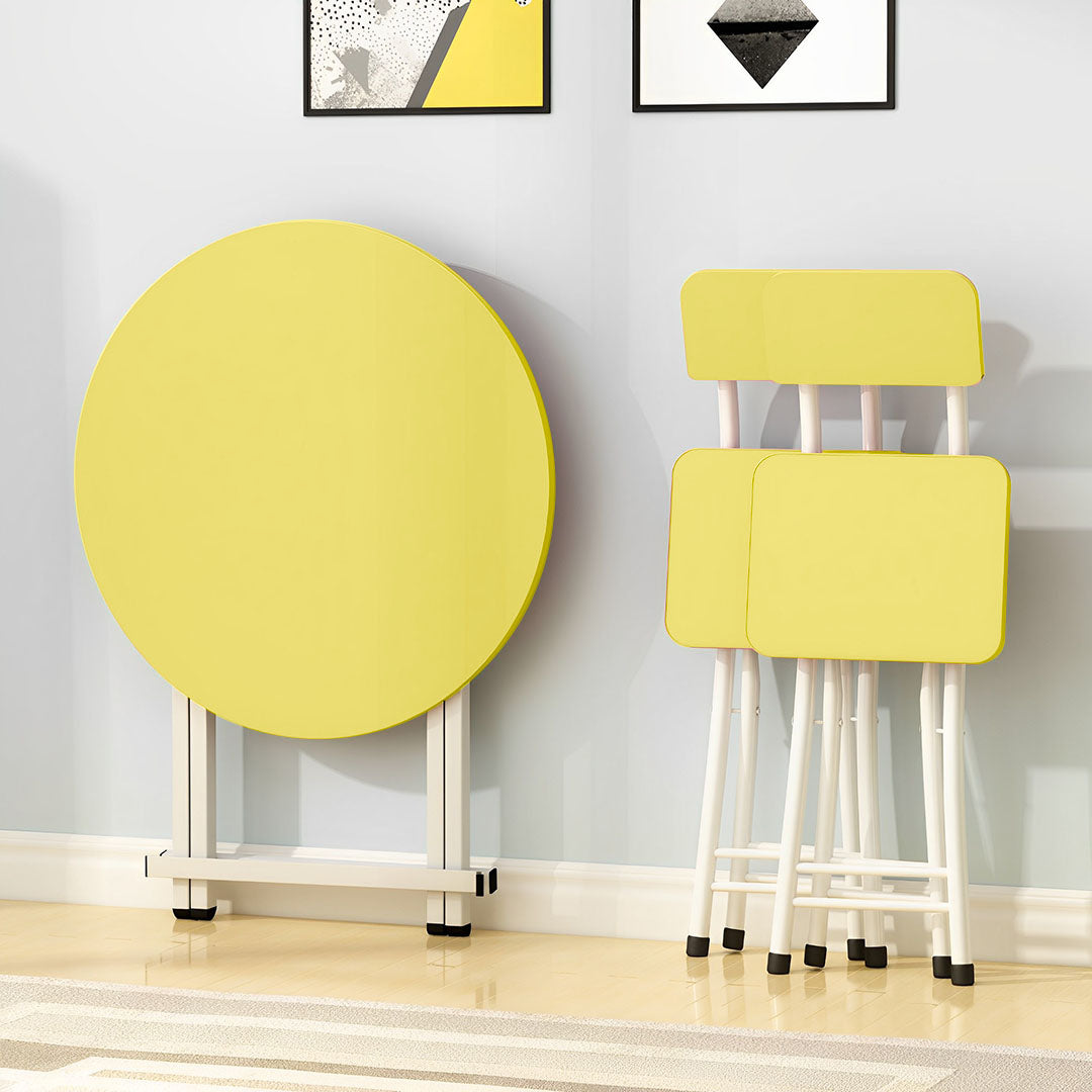 SOGA Yellow Dining Table Portable Round Surface Space Saving Folding Desk Home Decor