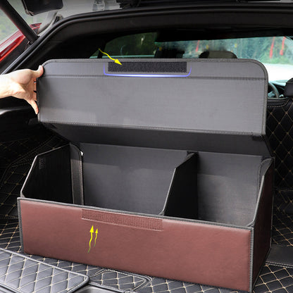 SOGA 4X Leather Car Boot Collapsible Foldable Trunk Cargo Organizer Portable Storage Box Coffee/Gold Stitch Large