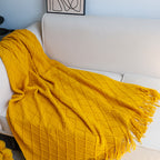 SOGA Yellow Diamond Pattern Knitted Throw Blanket Warm Cozy Woven Cover Couch Bed Sofa Home Decor with Tassels