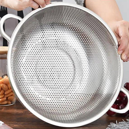 SOGA Stainless Steel Perforated Metal Colander Set Food Strainer Basket Mesh Net Bowl with 2 Handle