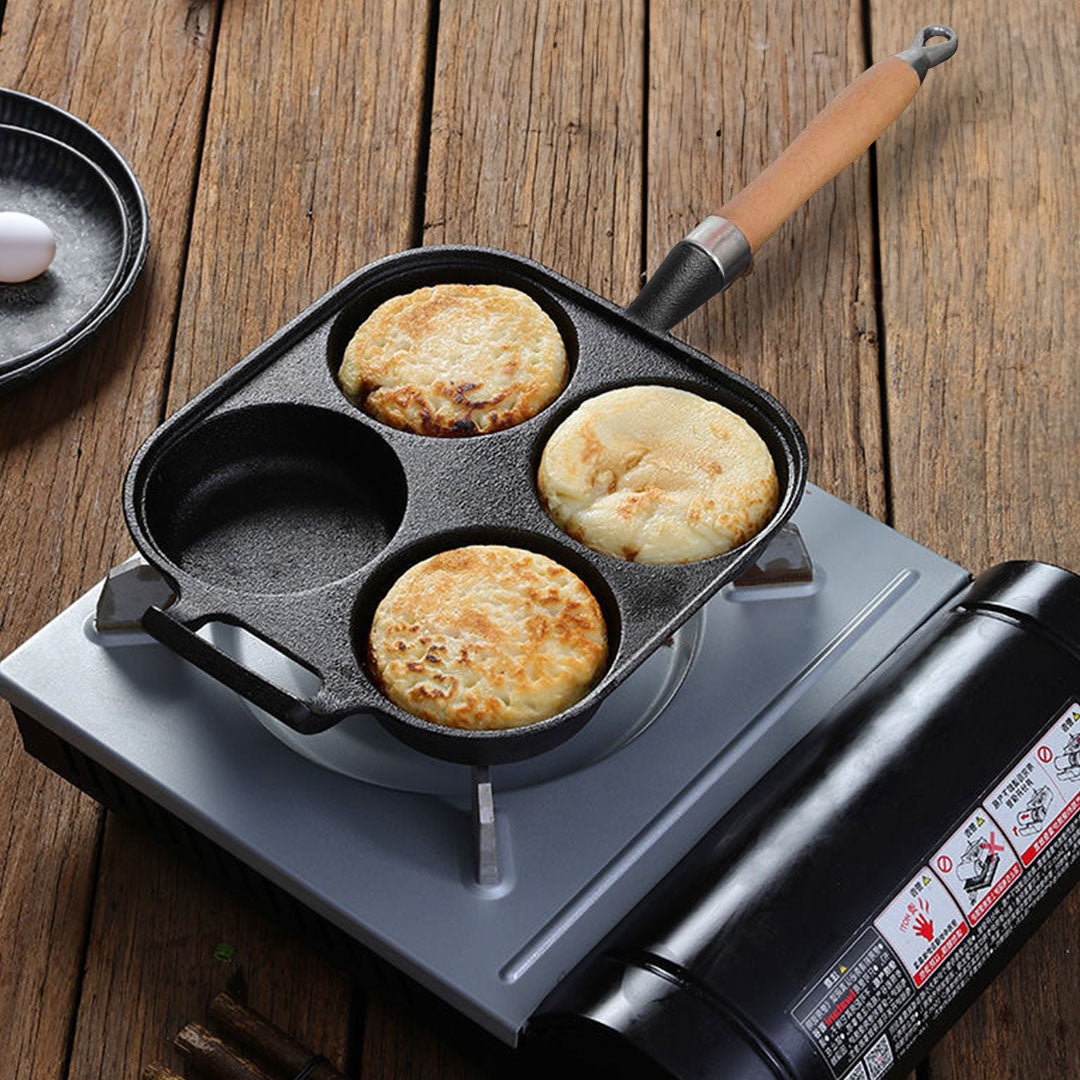 SOGA 2X 4 Mold Cast Iron Breakfast Fried Egg Pancake Omelette Fry Pan