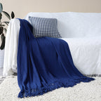 SOGA 2X Acrylic Knitted Throw Blanket – Solid Fringed Warm Cozy Woven Cover for Couch, Bed, Sofa Home Decor, Royal Blue