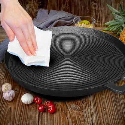 SOGA 2X 35cm Round Ribbed Cast Iron Frying Pan Skillet Steak Sizzle Platter with Handle