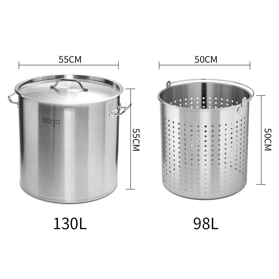 SOGA Stock Pot 58L Top Grade Thick Stainless Steel Stockpot 18/10 Without Lid