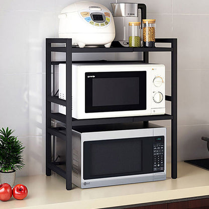 SOGA 2X 3 Tier Steel Black Retractable Kitchen Microwave Oven Stand Multi-Functional Shelves Storage Organizer