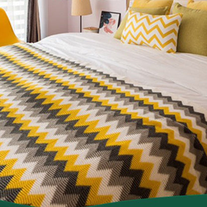 SOGA 2X 170cm Yellow Zigzag Striped Throw Blanket Acrylic Wave Knitted Fringed Woven Cover Couch Bed Sofa Home Decor