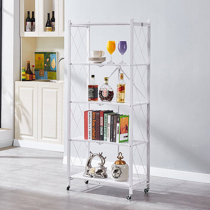 SOGA 2X 5 Tier Steel White Foldable Kitchen Cart Multi-Functional Shelves Portable Storage Organizer with Wheels