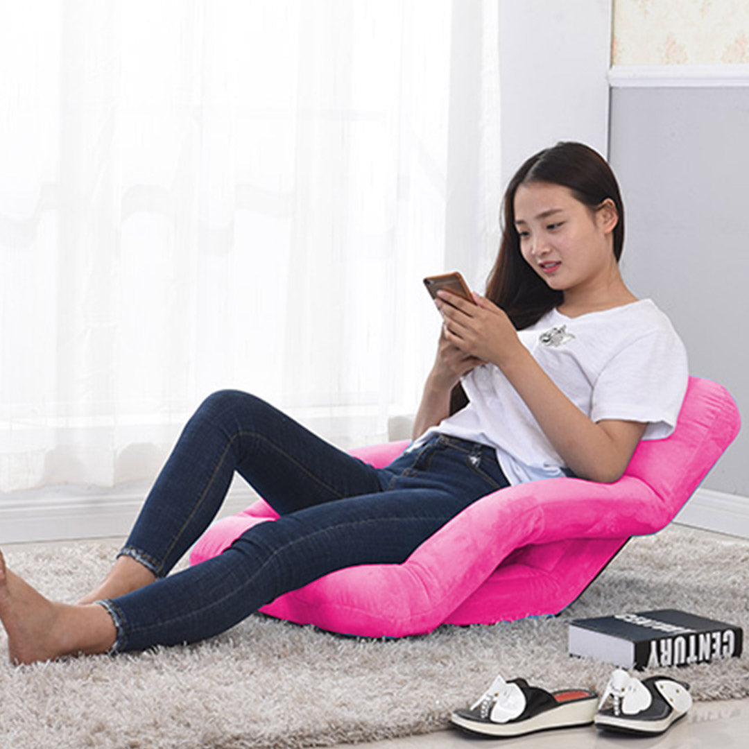 SOGA Foldable Lounge Cushion Adjustable Floor Lazy Recliner Chair with Armrest Pink