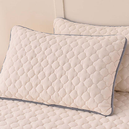 SOGA Beige 183cm Wide Mattress Cover Thick Quilted Fleece Stretchable Clover Design Bed Spread Sheet Protector with Pillow Covers