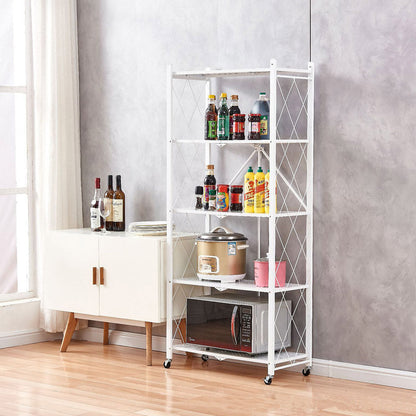 SOGA 5 Tier Steel White Foldable Kitchen Cart Multi-Functional Shelves Portable Storage Organizer with Wheels