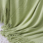 SOGA Acrylic Knitted Throw Blanket – Solid Warm Cozy Woven Cover with Fringes for Couch, Bed, Sofa, Home Decor, Green