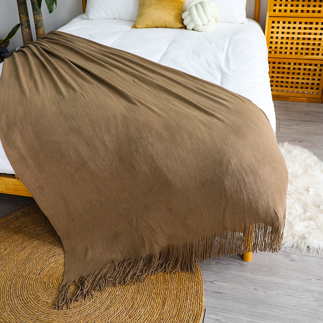 SOGA 2X Acrylic Knitted Throw Blanket – Solid Fringed Warm Cozy Woven Cover for Couch, Bed, Sofa Home Decor, Coffee