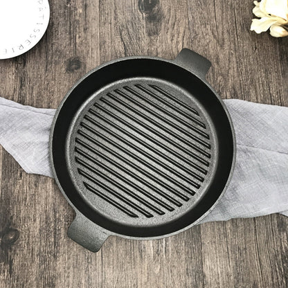 SOGA 2X 26cm Round Ribbed Cast Iron Frying Pan Skillet Steak Sizzle Platter with Handle