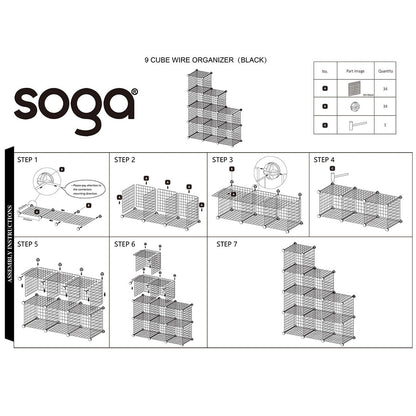 SOGA 2X Black Portable 9-Cube 3 Column Storage Organiser Foldable DIY Modular Grid Space Saving Shelf
