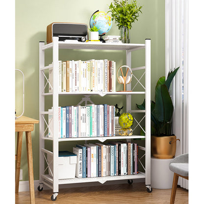 SOGA 2X 4 Tier Steel White Foldable Display Stand Multi-Functional Shelves Portable Storage Organizer with Wheels