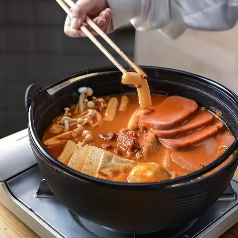 SOGA 25cm Cast Iron Japanese Style Sukiyaki Tetsu Nabe Shabu Hot Pot with Wooden Lid